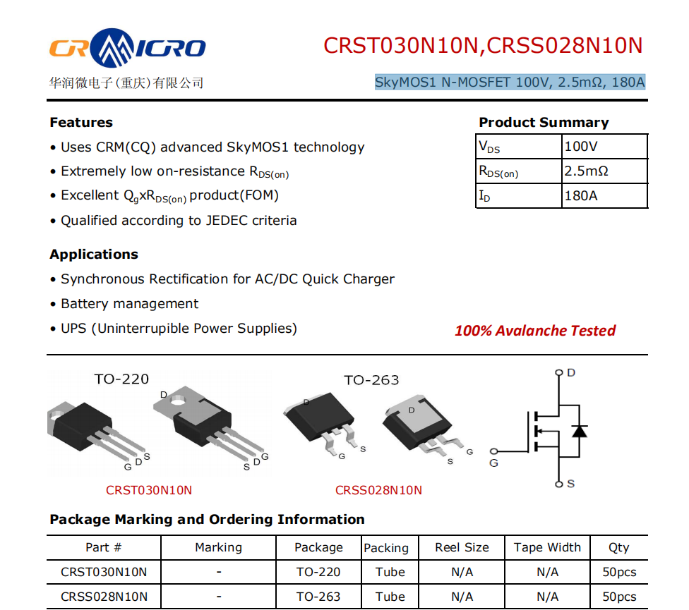 CRST030N10N - 深圳飞捷士科技有限公司
